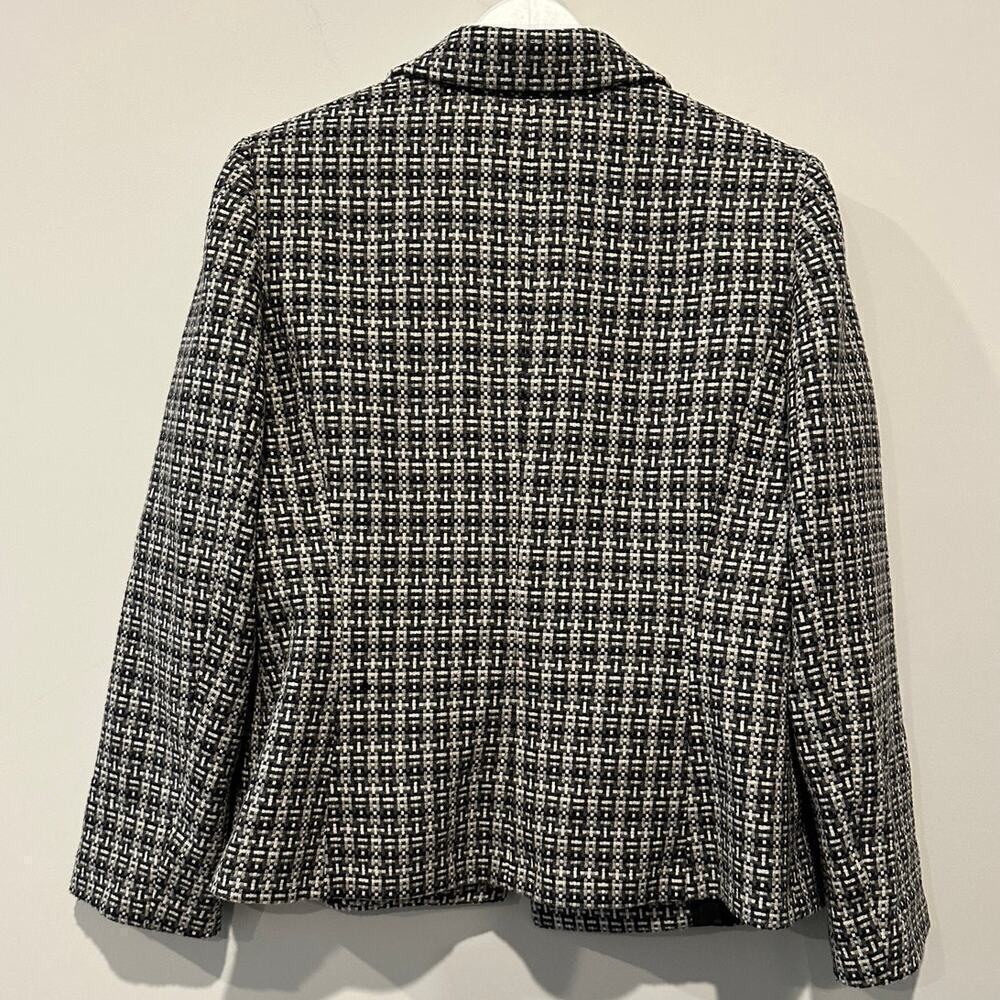 Size 12 Black White Plaid Wool Blend Double Breasted Blazer Preppy Clueless - Picture 2 of 9